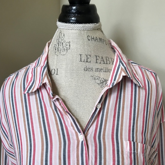 Xirena Jordy Button Down Top Shirt Womens Small Pink Blue Stripe Long Sleeve - Picture 5 of 11
